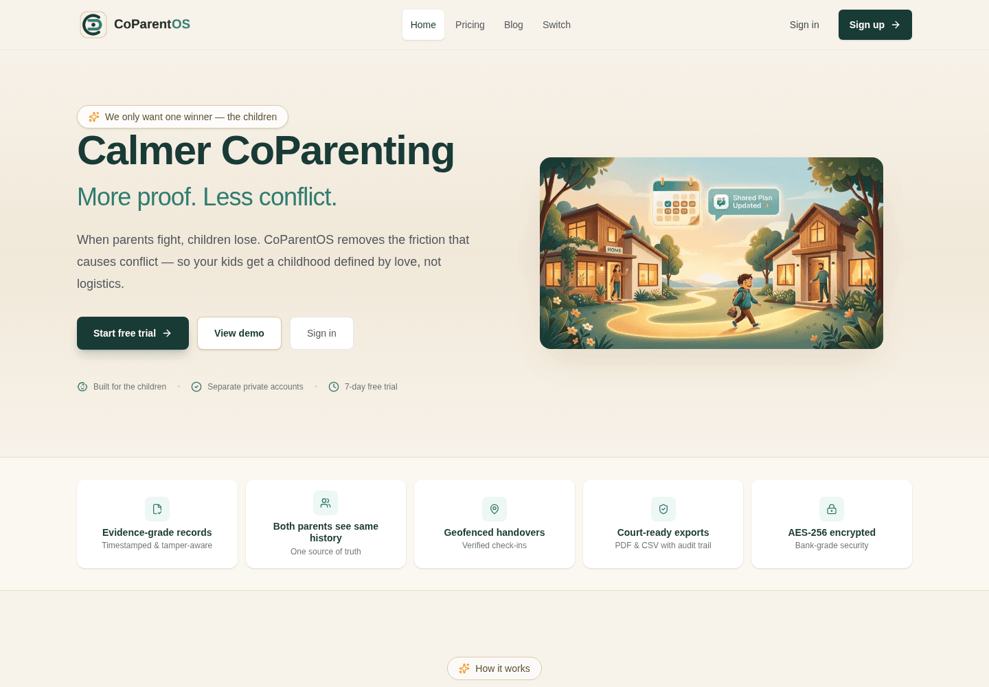 CoParentOS homepage preview